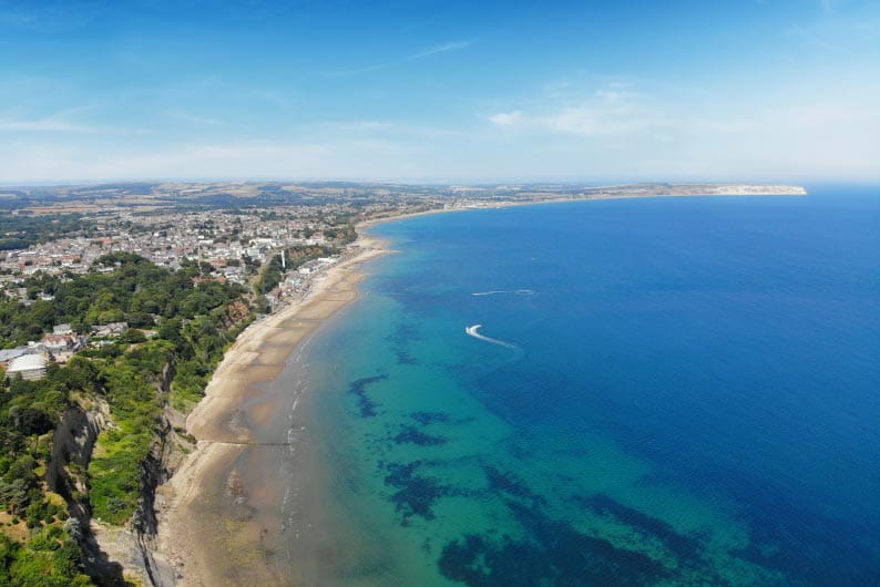 An aerial view over the Isle of Wight's coastline