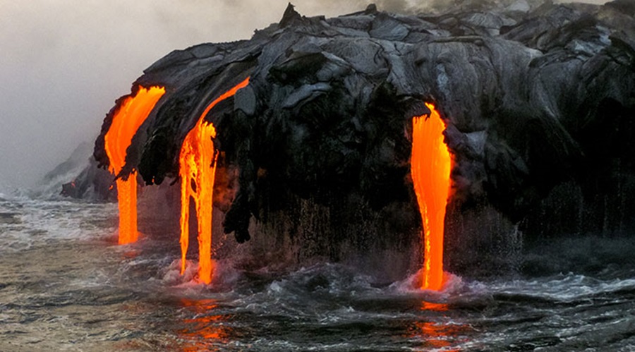 Lava pouring from volcano