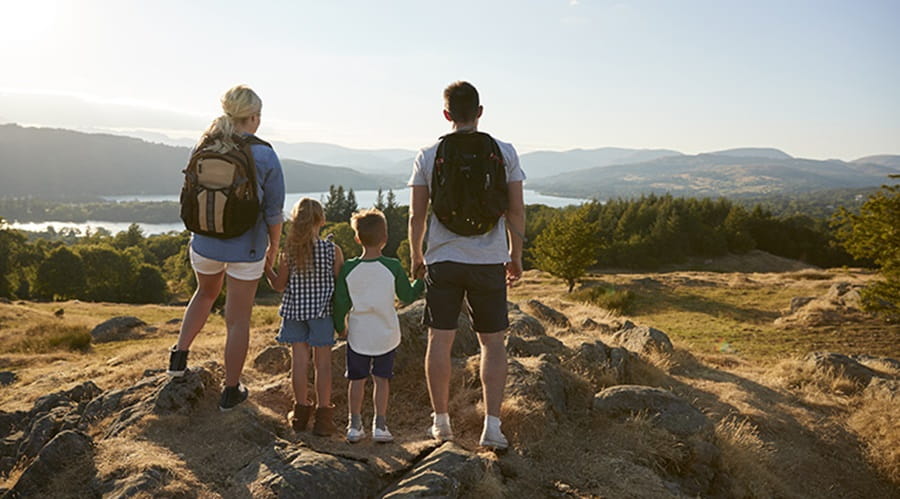 Family on a hill walk