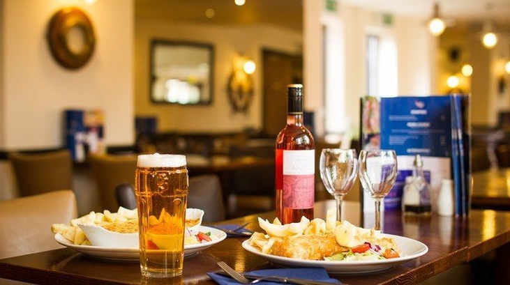 Fish and chips in a pub