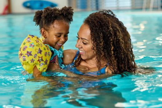 Mum and daughter in pool