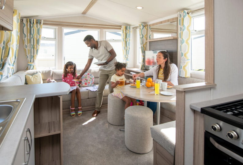 Family in caravan