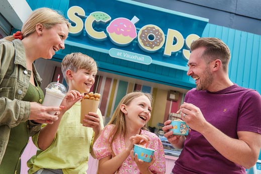 Family enjoying ice cream at Scoops
