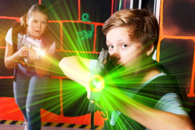 children playing with lasers