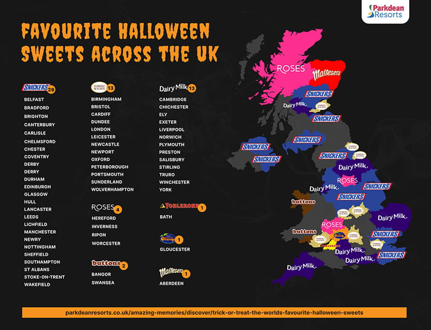 A map of the UK's favourite Halloween sweets