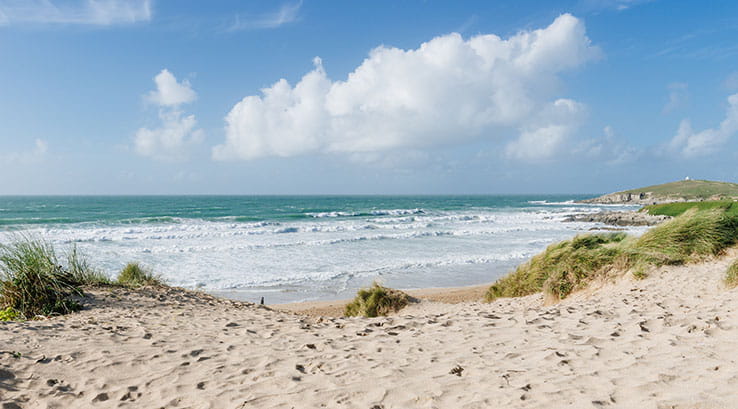 A beach with white sand