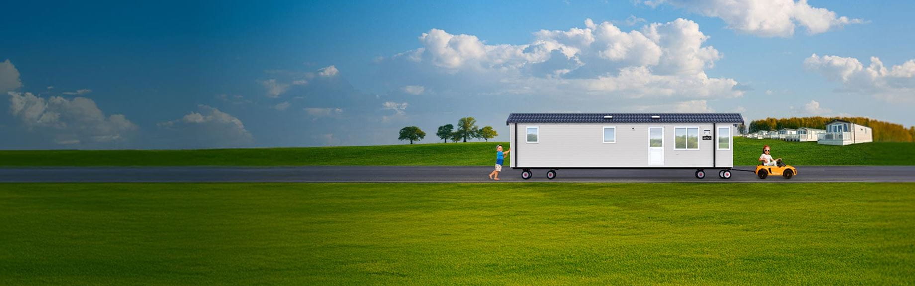 Caravan on field