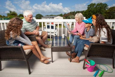Family on decking