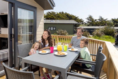 Family on decking