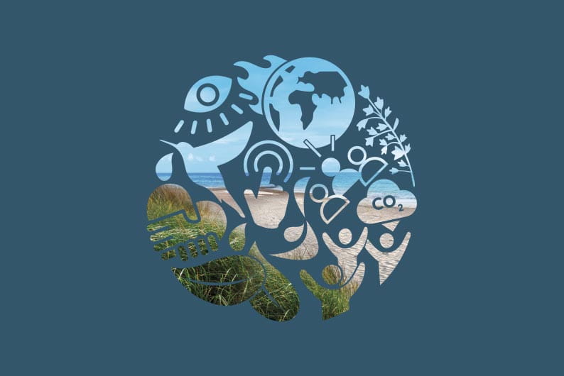 ESG logo with beach behind