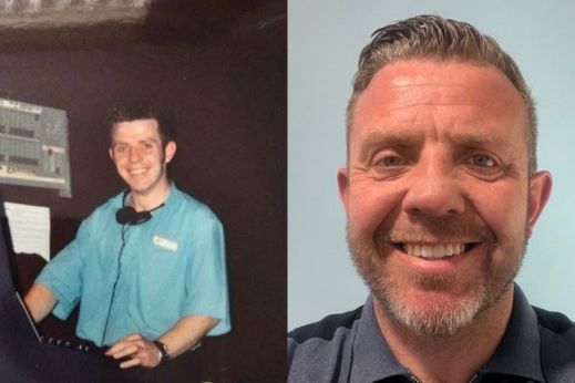 A side by side comparison picture from 20 years ago to now