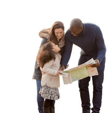 Family looking at a map