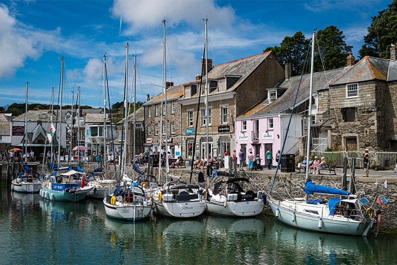 Boats moored in Padstow harbour