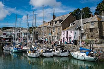 Boats moored in Padstow harbour