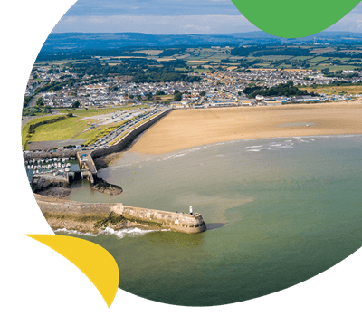 An aerial view over Porthcawl's harbour in South Wales