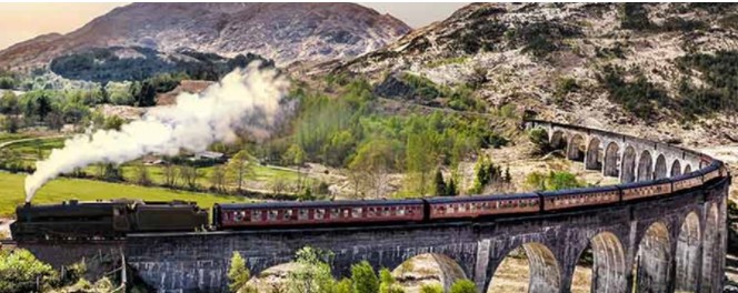 The Jacobite Steam Train passing over the Glenfinnan Viaduct