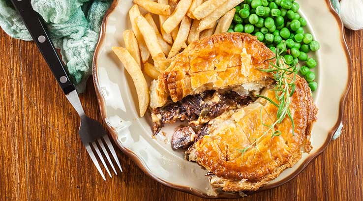 Pie, chips and peas