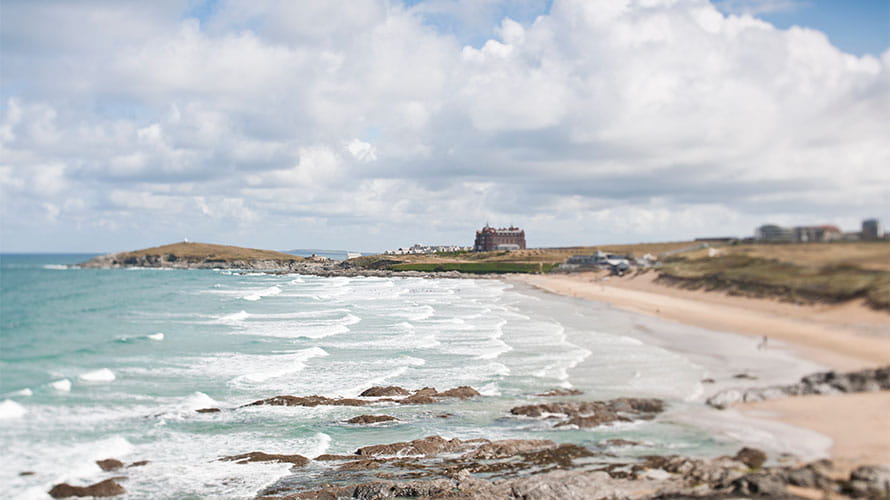 Waves rolling into Fistral Beach in Cornwall