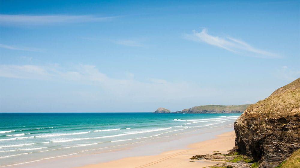 Turquoise seas at Perranporth Beach in Cornwall