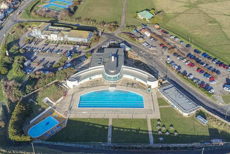 An aerial view of Saltdean Lido in Brighton