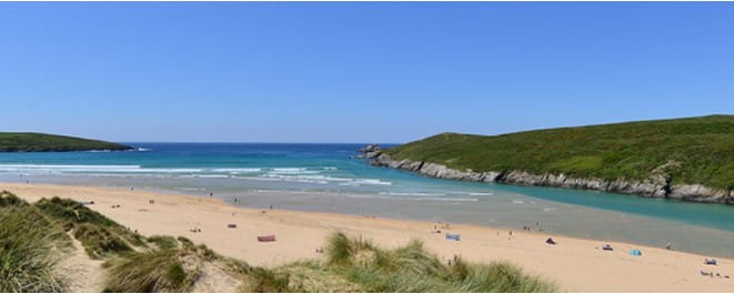 Blue skies over Crantock Beach