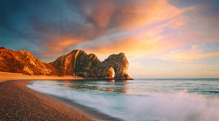 Sunset over Durdle Door in Dorset