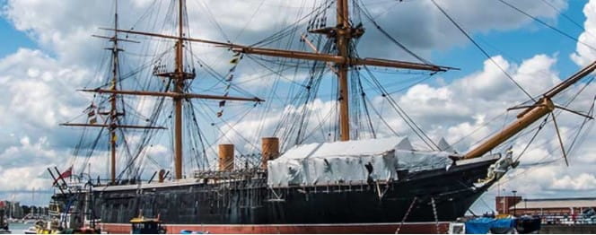 A ship docked at the British Maritime Museum