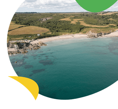 An aerial view over Cornwall's coastline