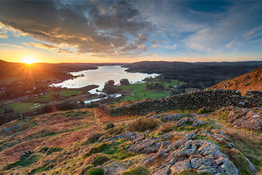 Sunrise over Lake Windermere in the Lake District