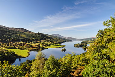 A sunny day at Loch Tummel in Scotland