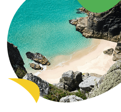 Turquoise waters at Pedn Vounder Beach in Cornwall