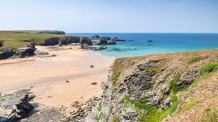 Porthcothan Bay Beach in Cornwall at low tide