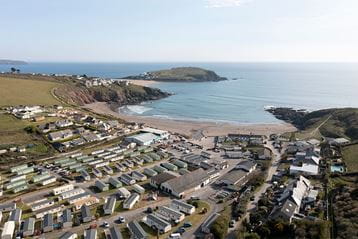 A view over Challaborough Bay Holiday Park and Burgh Island, on the Devon coast