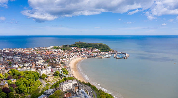 A view over Scarborough's headland on a sunny day