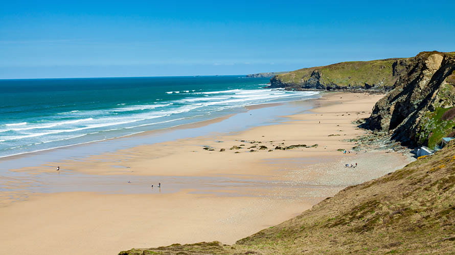Looking north-west along Watergate Bay Beach