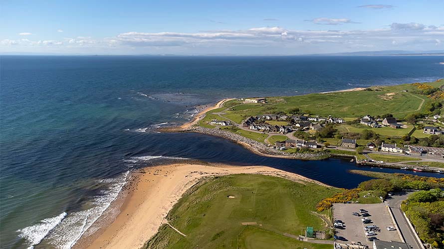 An aerial view over the Dornoch Coast in the north of Scotland