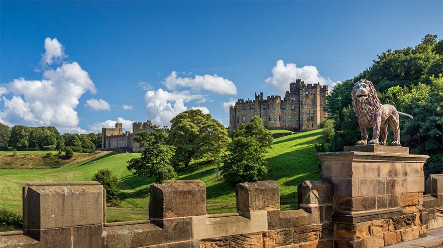 Alnwick Castle on a sunny day in Northumberland