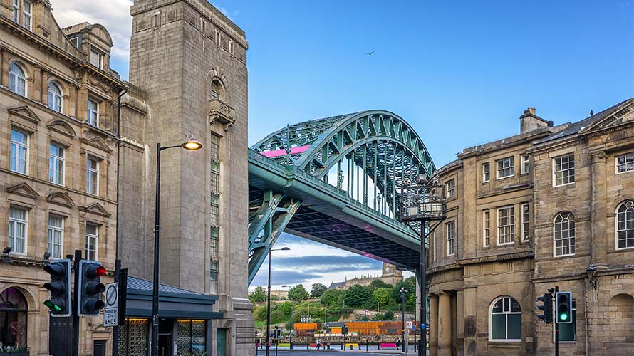 Historic buildings and the Tyne Bridge in Newcastle