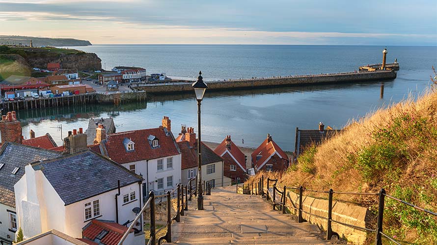 Looking down the steps over Whitby Harbour