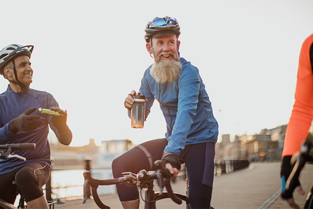 Friends taking a break while cycling