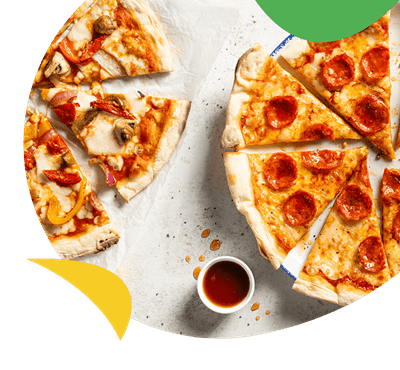Pizzas on a table