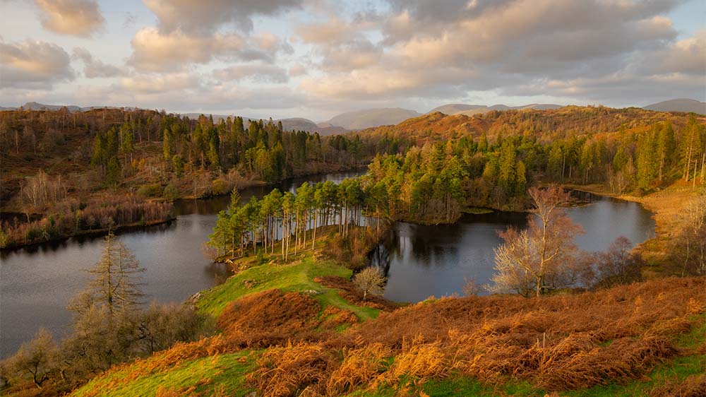 A view over a lake near Ambleside in the Lake District on an autumn day