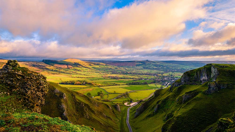 A view over Winnats Pass near Castleton in the Peak District