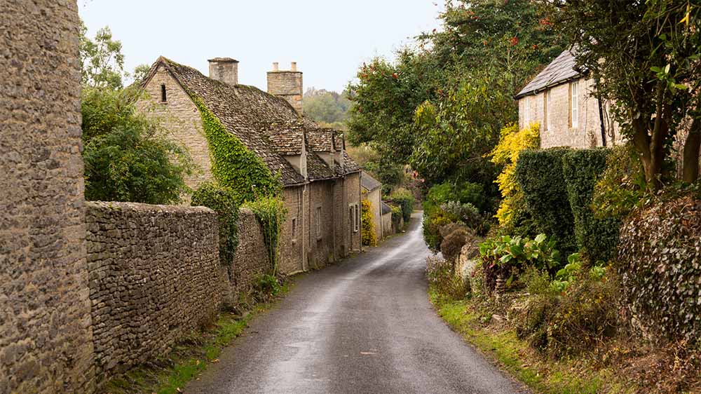 A country lane running through Minster Lovell in Oxfordshire