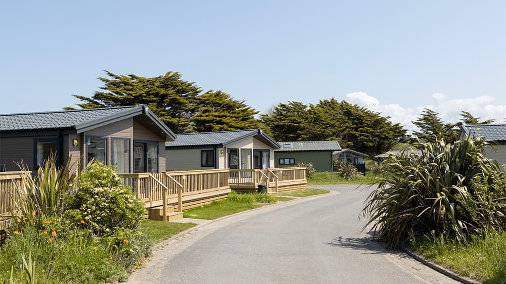A row of lodges at Ruda Holiday Park in Devon