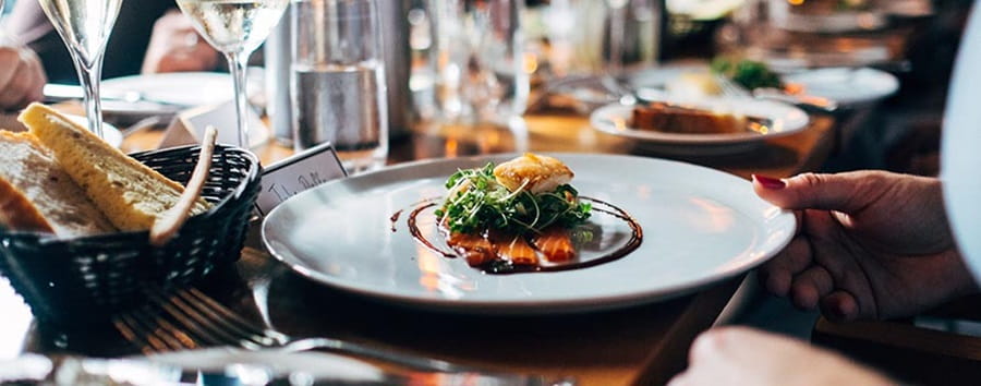 A meal being served fine dining style