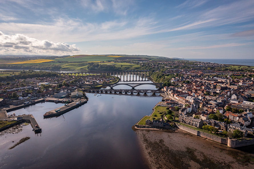 An aerial view over Berwick upon Tweed