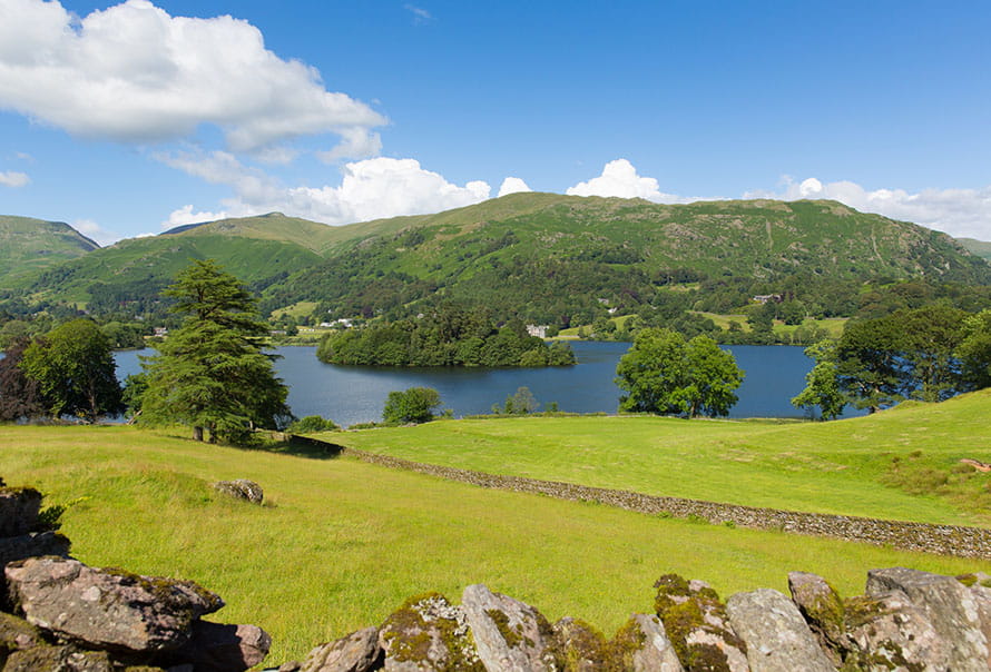 Greenery surrounding Grasmere in the Lake District