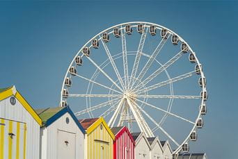 Beach huts and the ferris wheel on Great Yarmouth beach