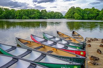 Kayaks moored up on the Norfolk Broads